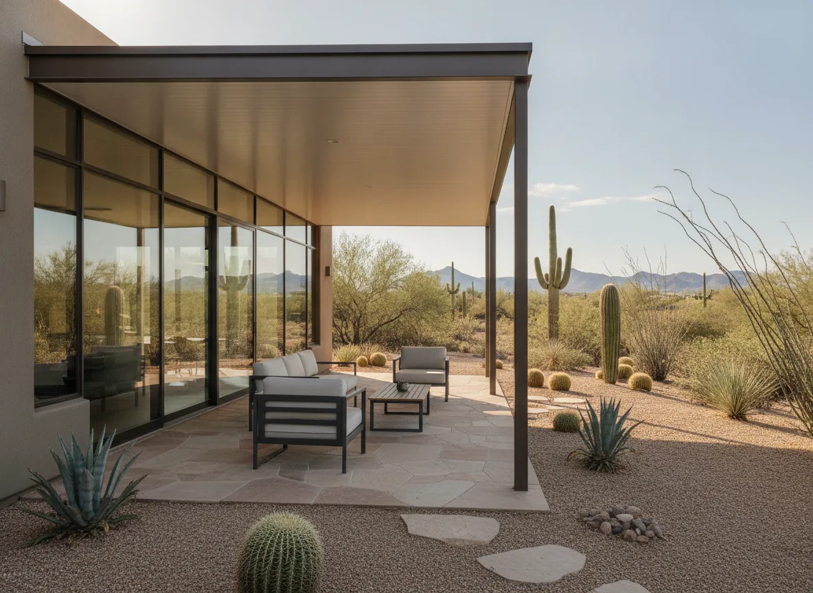 Solid-roof patio cover on a desert home