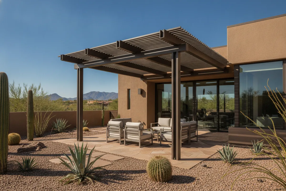 Motorized louvered roof pergola with adjustable aluminum blades